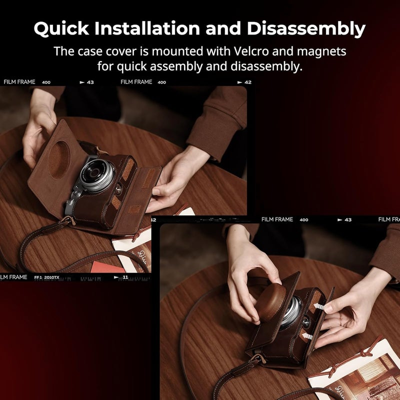 SMALLRIG حقيبة جلدية لكاميرا FUJIFILM X100VI، تشمل حقيبة نصفية، غطاء قابل للطي وحزام كتف، مصنوعة من جلد طبيعي، محمولة وتوفر الحماية - 4558 - Image 4